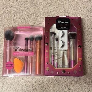 Real Techniques Brush Set with Pink, Orange, and Silver Handles